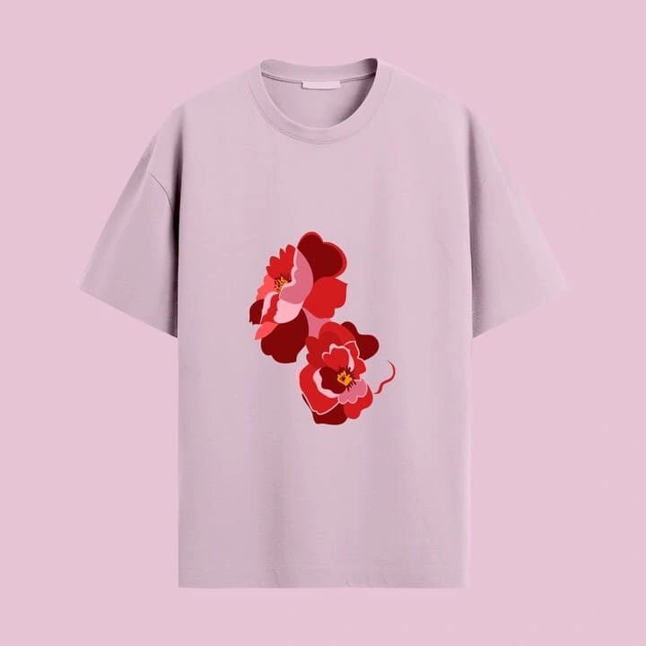 Cute Red Floral Oversized T-Shirt - Urban Thesis