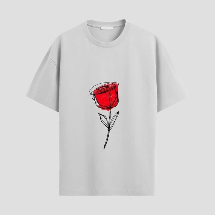 Cute Sketch Rose Oversized T-Shirt - Urban Thesis