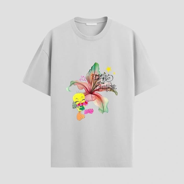 Cute Tweety Graffiti Flower Oversized T-Shirt - Urban Thesis